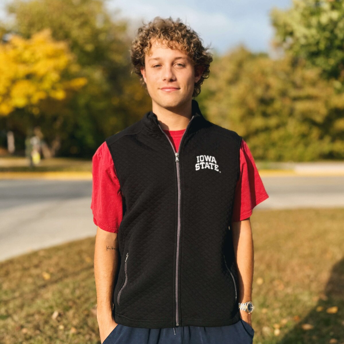 Vantage Iowa State Black Quilted Vest